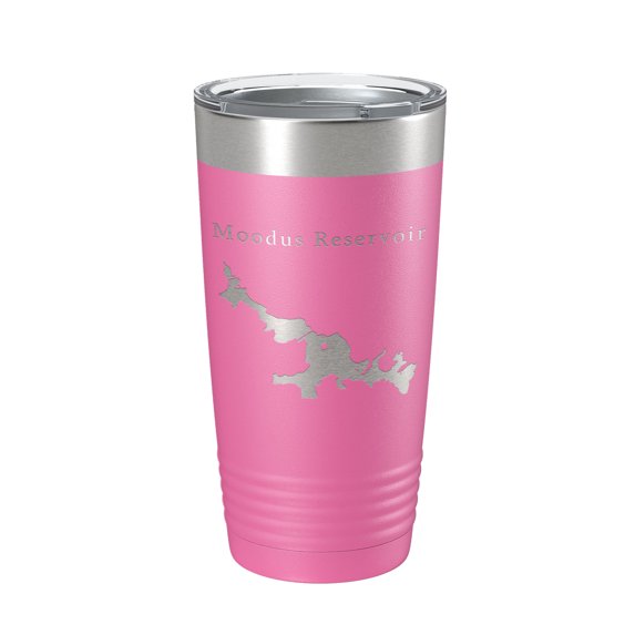 Moodus Reservoir Tumbler Lake Map Travel Mug Insulated Laser Engraved Coffee Cup Connecticut 20 oz Pink