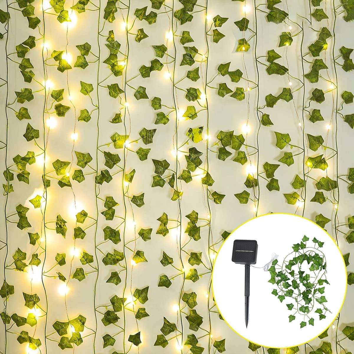Solar Lights Outdoor Garden Artificial Green Leaf Garland String Lights