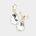 thumbnail image 3 of Clip on 1 3/4" gold and clear stone double teardrop dangle earrings, 3 of 4