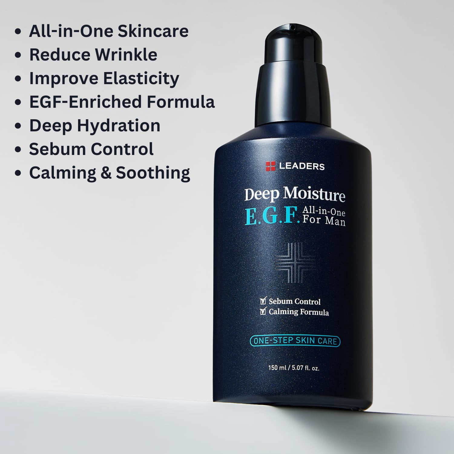 LEADERS Deep Moisture EGF All-in-One Essence for Men, One-Step Facial Skincare, Deep Hydration, Smooth & Anti-Wrinkle Care, Calming Formula with Sebum Control & Skin Barrier Strengthening, 150 ml