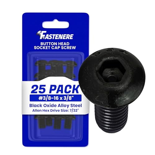 Fastenere Button Head Socket Cap Screws - 3/8-16 x 3/8" (25-Pcs) Alloy Steel, Fully Threaded, Fine Black Oxide Finish, Corrosion-Resistant, Machine Thread, Easy to Install w/ Allen Hex Drive