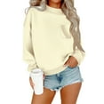 thumbnail image 2 of GuzomFashion Womens Oversized Loose Sweatshirt - 100% Polyester Crew Neck with Front Pocket, Beige,Size XL, 2 of 4