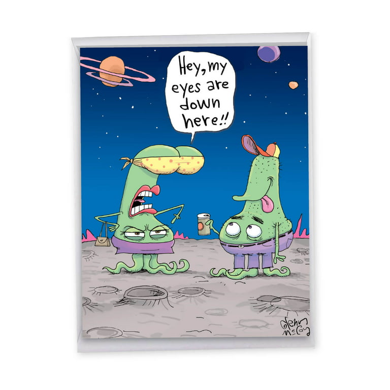 1 Large Funny Happy Birthday Greeting Card (8.5 x 11 Inch) - Alien Boobs  Birthday Card J9740