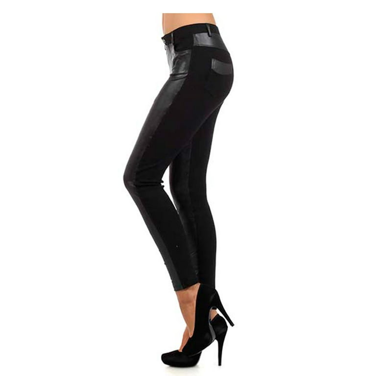 Womens Faux Leather Leggings Black Skinny Trousers Dance Shiny Leather  Pants 