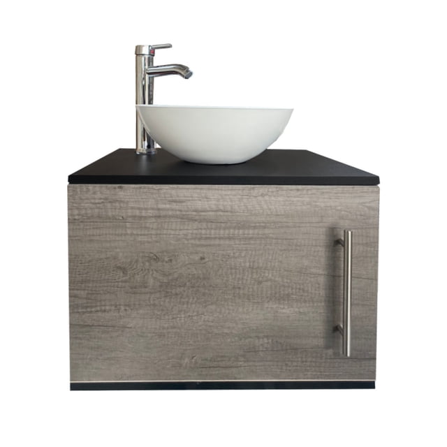 Gabinete Flotante para Baño con Llave Monomando Y Ovalín (Negro Mate/Lombardia)
