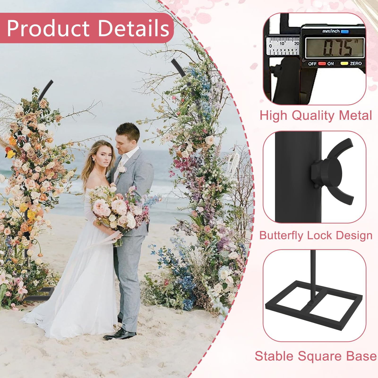 Yacona Set of 2 Balloon Arch Kits, 8ft and 6.8ft Metal Half Flower Arch Stand, Wedding Backdrop Frames for Ceremony, Black