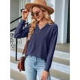 thumbnail image 4 of Women V Neck Long Sleeve Blouses Casual Pullover Tops Dressy Loose Fit Tunic Blouses Fall Shirt Top Navy Blue XL, 4 of 8