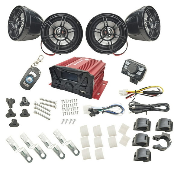 4x Waterproof Bluetooth Motorcycle ATV/MC Stereo Speaker Kit w/ AUX FM Radio