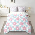 thumbnail image 2 of Homewish Colorful Cartoon Flower 7 Pieces Bedding Comforter Set,Cute Daisy Blossom Full Bedding Set,Pink Blue White Fitted Sheet Flat Sheet For Girls Kids,Breathable Home Decor Reversible, 2 of 8
