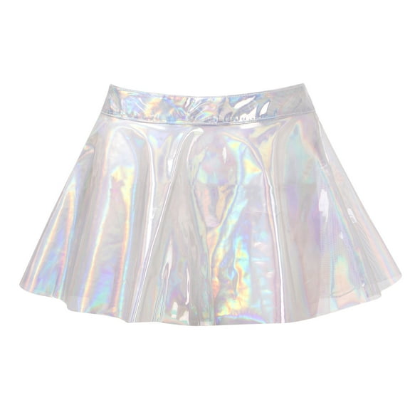 JanJean Women's Shiny Metallic Skirt See-Through High Waist Flared Skater Mini Skirt Rave Festival Transparent M