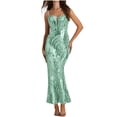thumbnail image 5 of Felirenzacia Women's Sequin Long Dress, Open Back V Neck Spaghetti Strap Backless Maxi Dress for Party, Green,M, 5 of 7