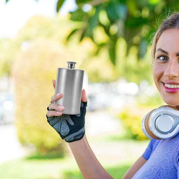 WHAMVOX Stylish Stainless Steel Liquor Flask Portable for Camping Hiking Outdoor Adventure Silver 8 oz