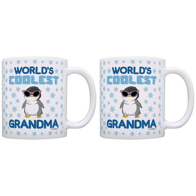 ThisWear Grandma Mugs World's Coolest Grandma Penguin 11 ounce 2 Pack