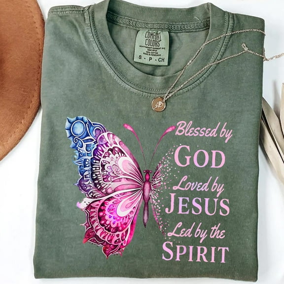 Butterfly Graphic Tee: Blessed by God, Faith Shirt TSHIRT All Size S-5XL