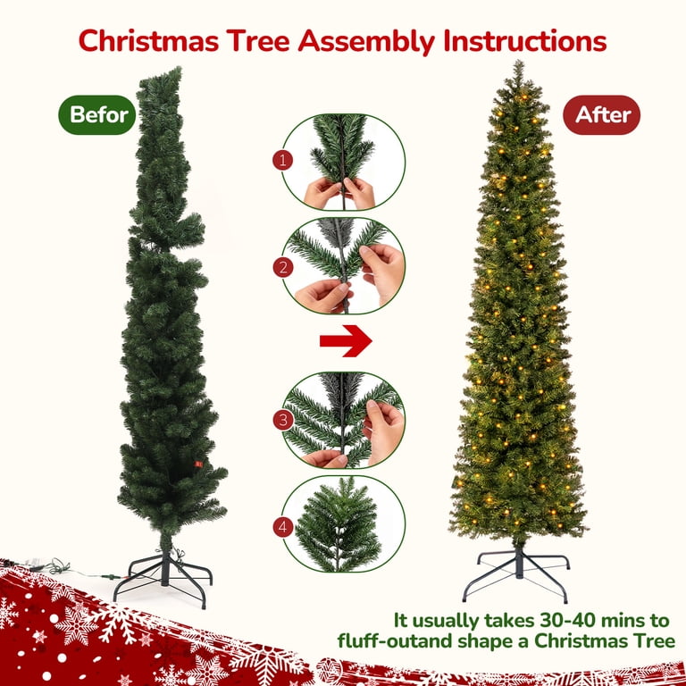 iFanze 7.5FT Slim Christmas Tree with 200 LEDs, Non-Plastic