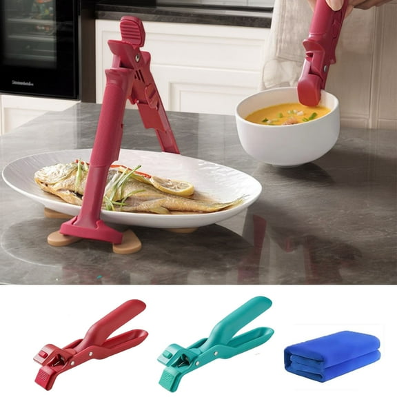 Hot Plate Gripper Lifters Tongs, 2026 New Upgrade Multi-function Anti-Scald Bowl Clip, Silicone Non-slip Hot Dish Plate Holder, Microwave Oven Cooking Kitchen Utensil Red