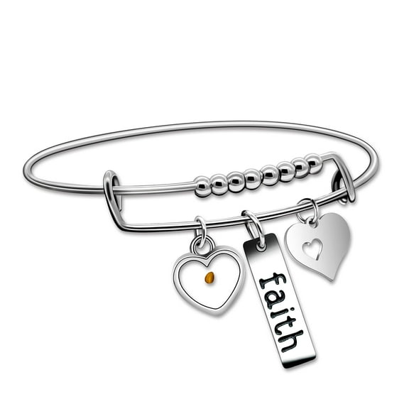 Uloveido Christian Faith Extendable Bangle, Stainless Steel, Heart Mustard Seed Bracelets Y642 (Heart)