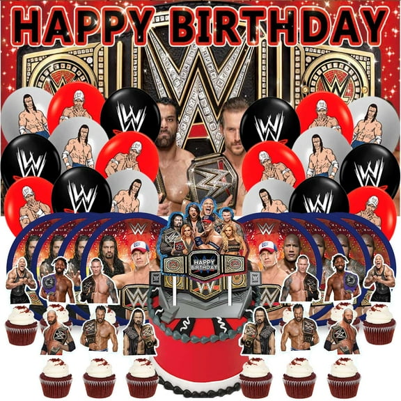 Wrestling Party Decor Plates Cake Topper Balloons Banner Backdrop Supplies Decorations Tableware