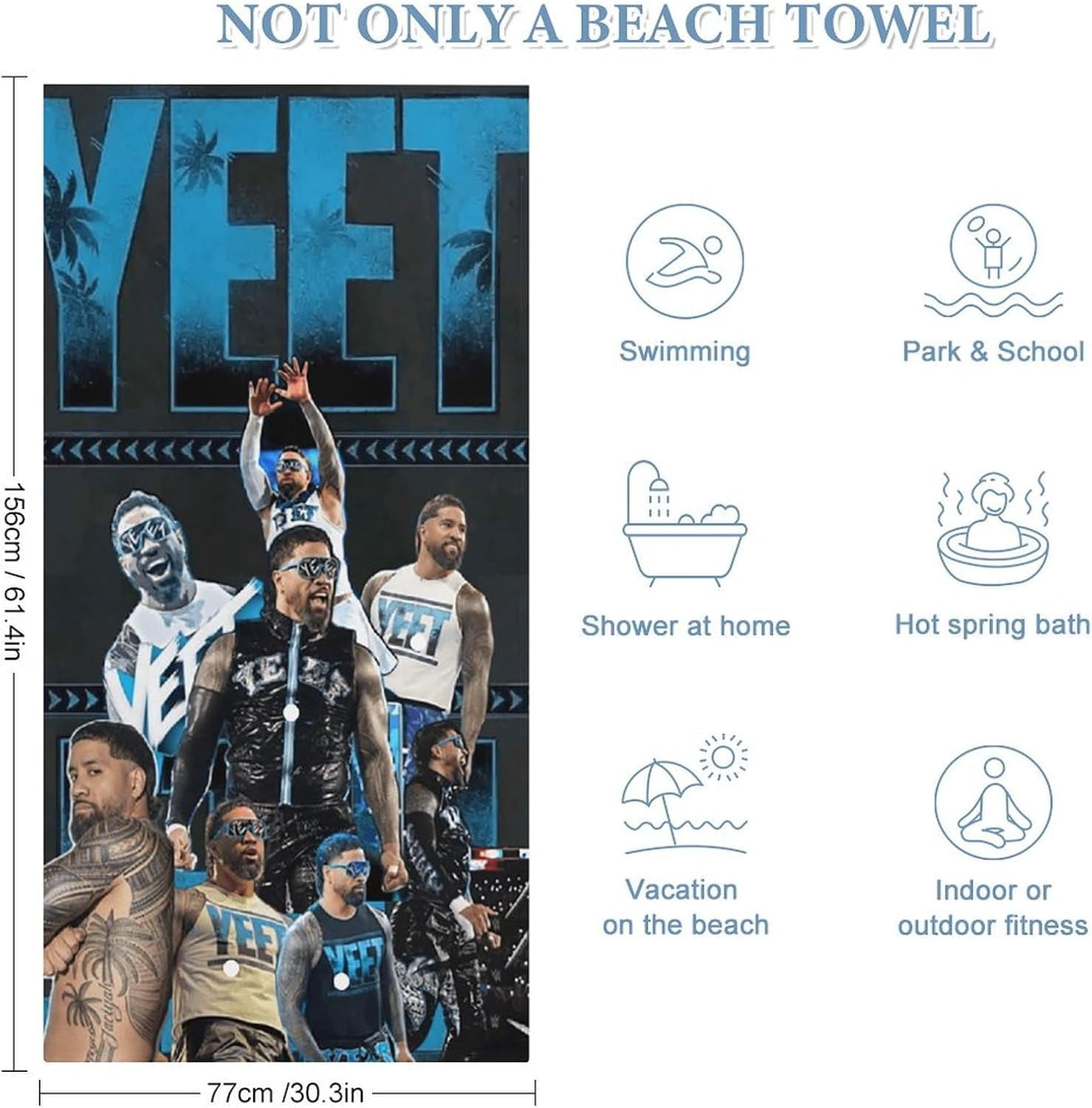 Jey USO Wrestling Merch Beach Towel Microfiber Bath Towels Oversized Towels Quick Dry Pool Beach Essentials 61.4 X 30.3 Inch