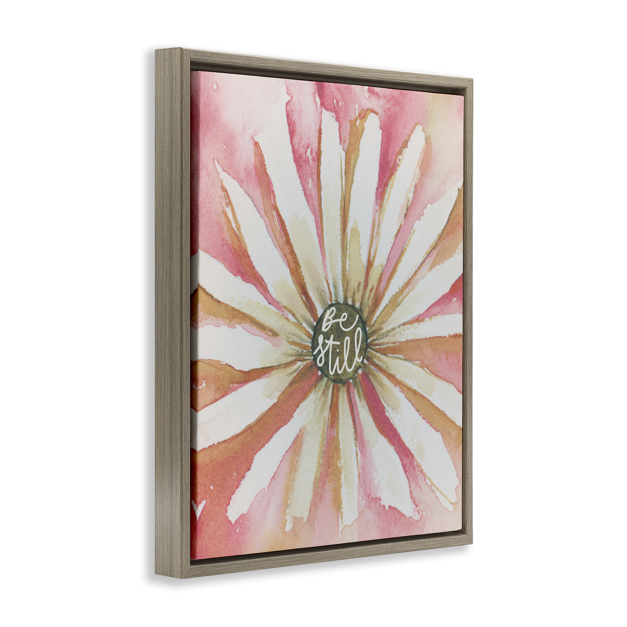 Stupell Industries Daisy Petals on Pink Botanical & Floral Painting Brown Floater Framed Art Print Wall Art, 17 x 21