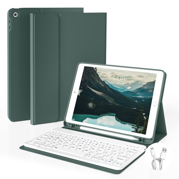 Funda con Teclado GKABXY para iPad 10.2 pulgadas 2021/2020/2019 Verde Oscuro