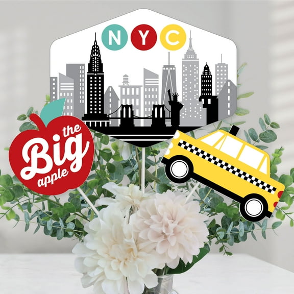 Big Dot of Happiness NYC Cityscape - New York City Party Centerpiece Sticks - Table Toppers - Set of 15