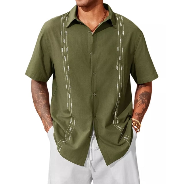 Playa De Guayabera Cubana Camisas Casual De Lino Para Hombre