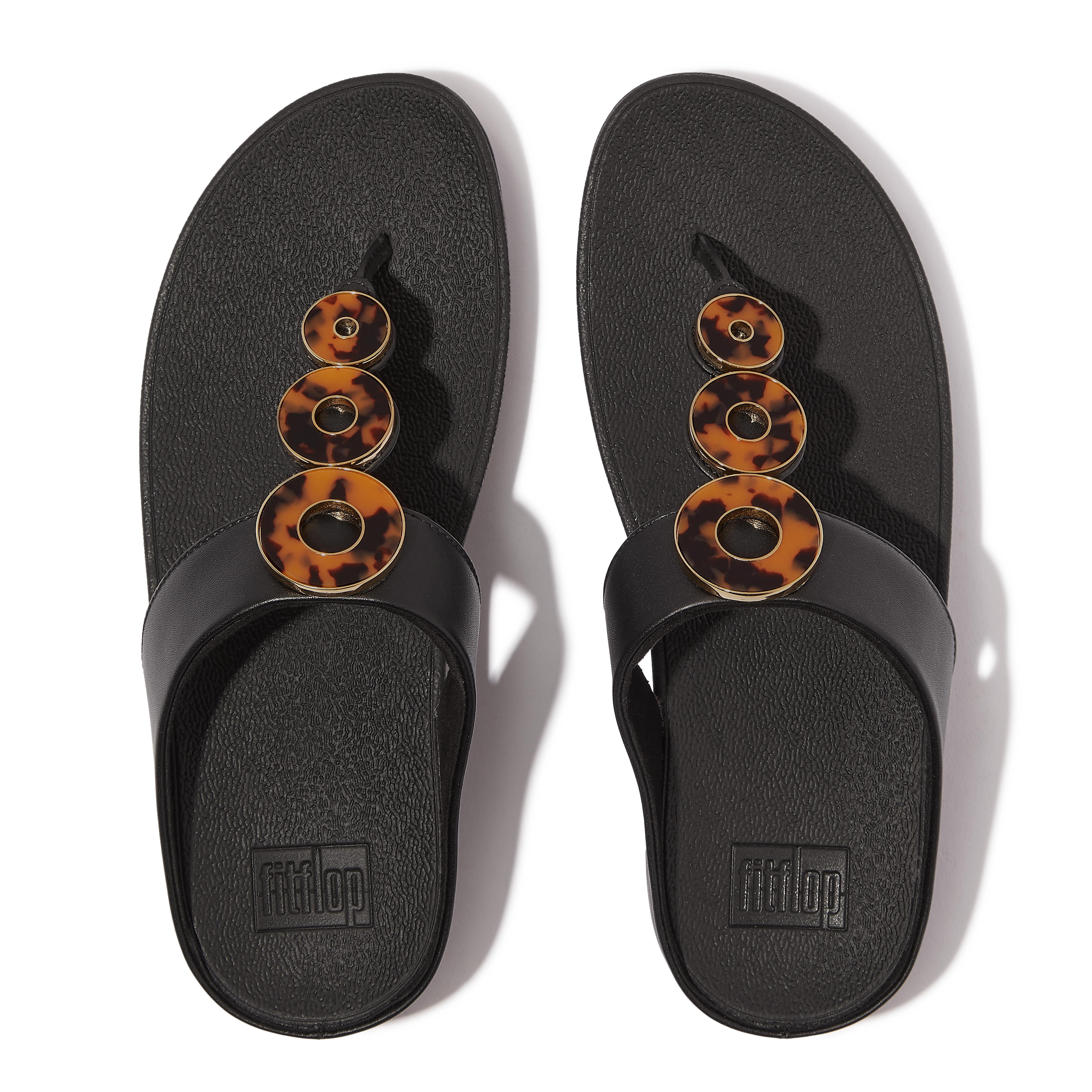 FitFlop Women's Fino Resin Hoop Leather Toe Post Wedge Sole Thong Sandals