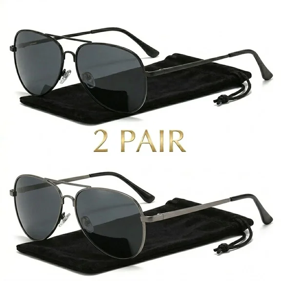 Men's Classic Aviator Polarized Sunglasses Metal Frame Double Bridge Pilot Style