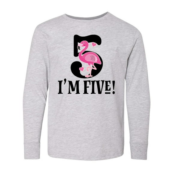 Inktastic 5th Birthday Flamingo 5 Year Old Girl Long Sleeve Youth T-Shirt
