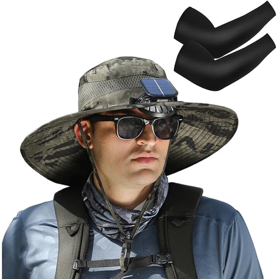 Solar Cooling Sun Hat – Portable Fan Cap, Outdoor Wide Brim Sun Hat with 2 Solar Fan Sun Bucket Hat for Men Women UPF 50