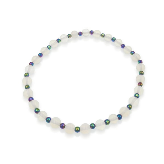 BESHEEK Rainbow Hematite & Moonstone Stretch Anklet for Women Fashion Foot Jewelry for Summer Beach Party