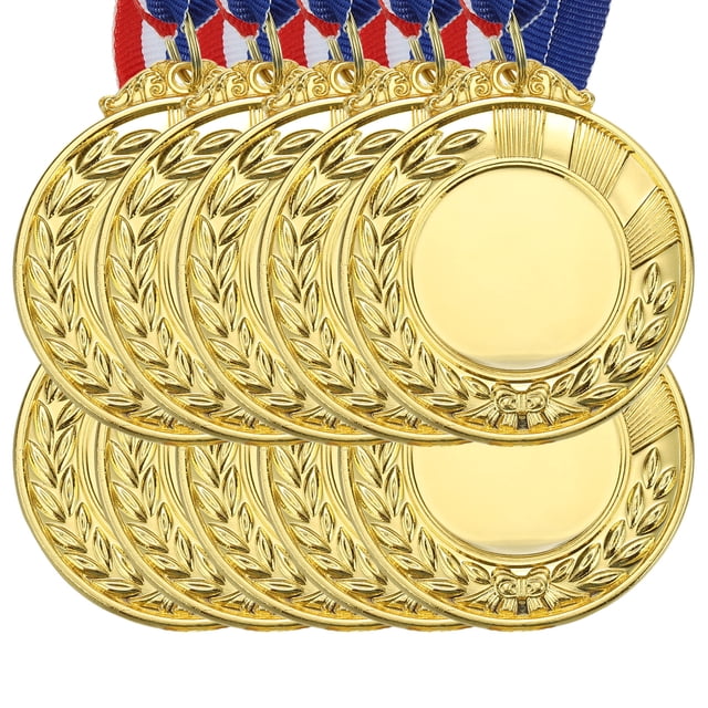 Unique Bargains Blank Award Medals, 10 Pack Gold Award Medals with Ribbon, Make Your Medals Kit