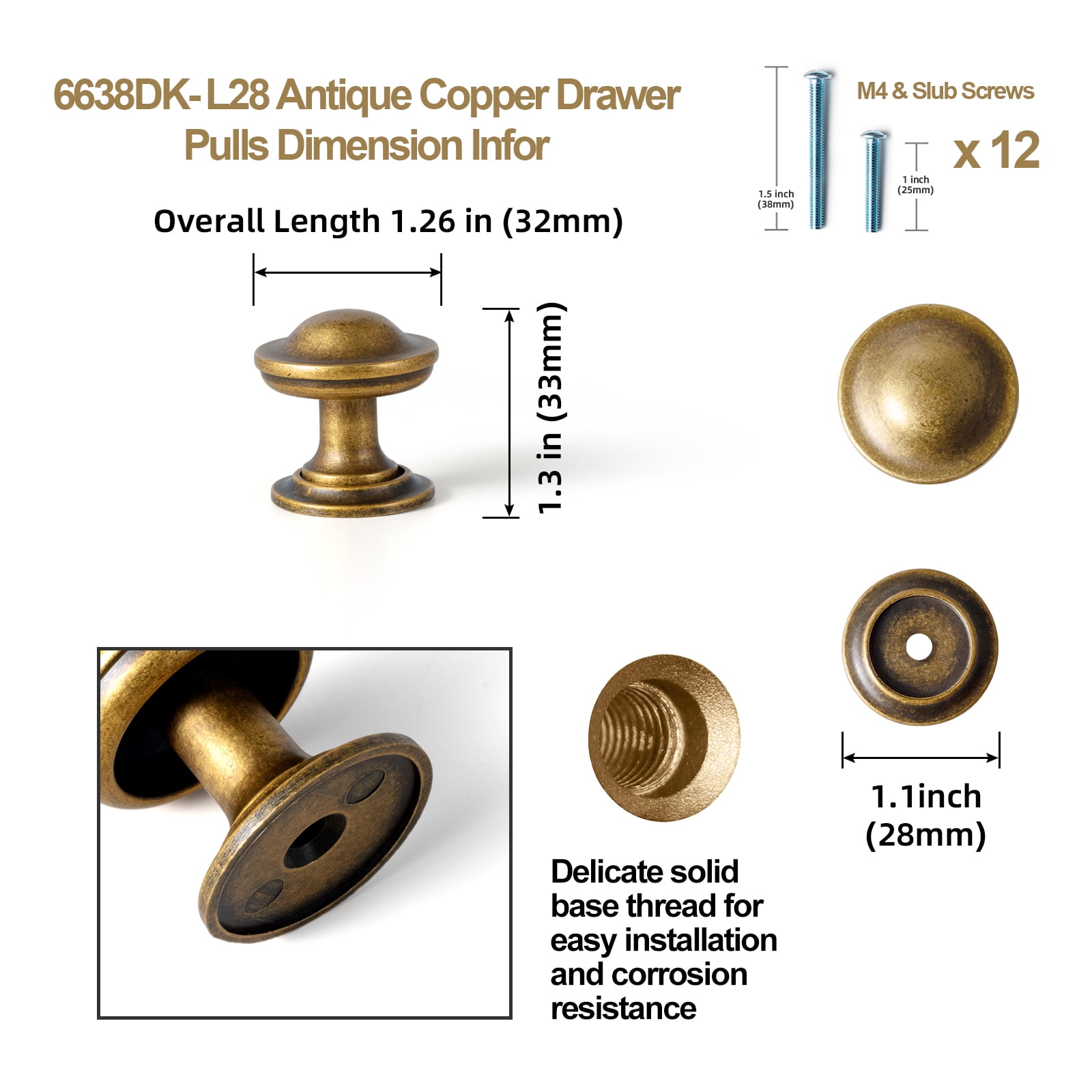 Goo-Ki 12 Pack Antique Brass Cabinet Drawer Knobs with Backplate, Zinc Alloy Cabinet Handles Hardware for Dresser,Wardrobe,Cupboard