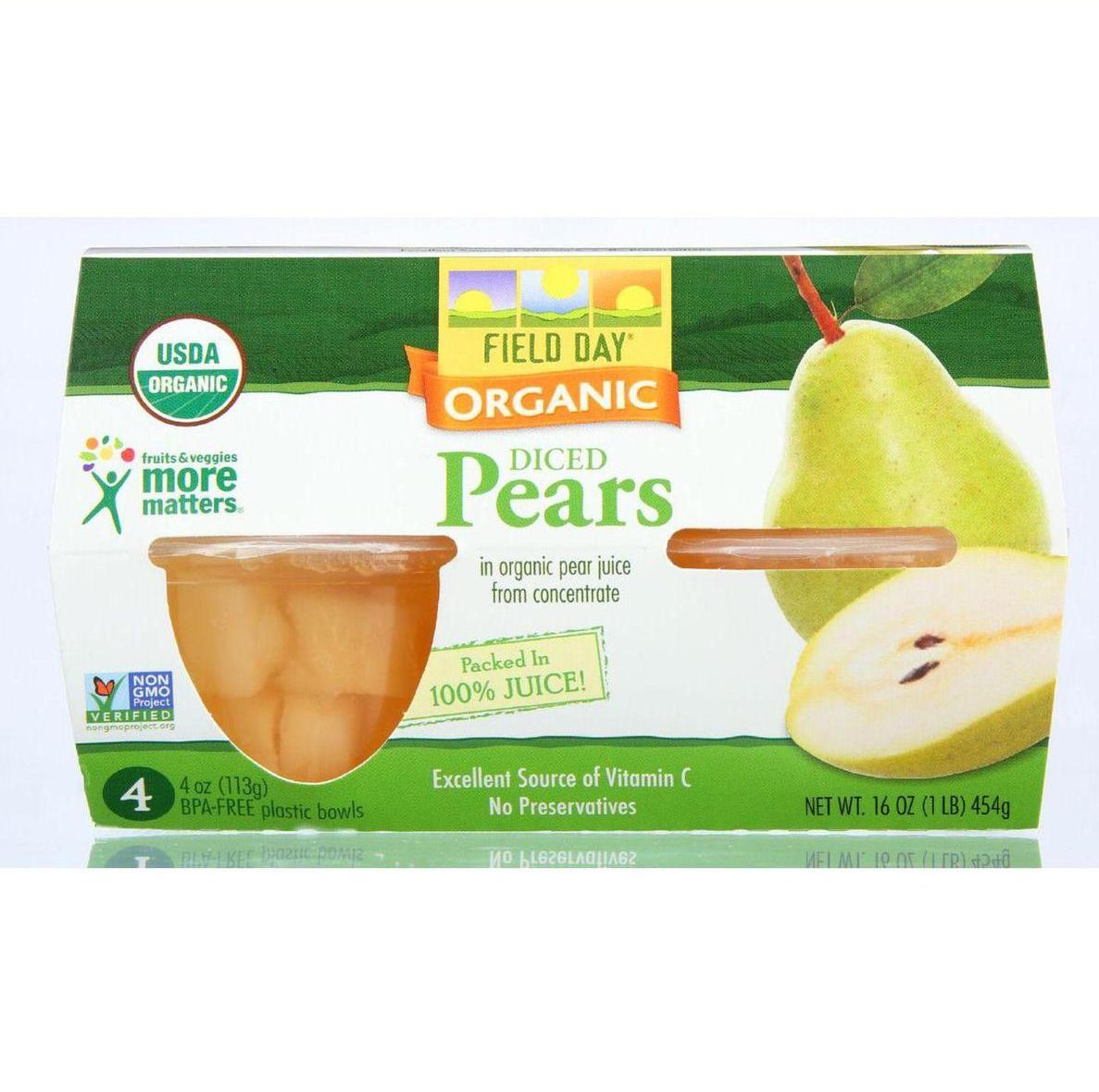 Field Day Fruit Cups Organic Pears 4 4 oz case of 6 by