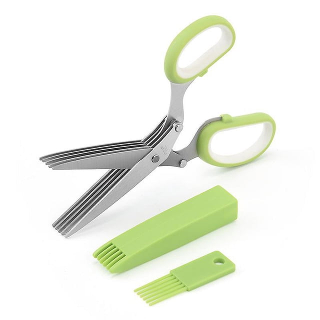 Tijeras de hojas múltiples, tijeras para hierbas multiusos, tijeras de corte de cocina multiusos con cuchillas de acero inoxidable y cubierta de seguridad (1 unidad)