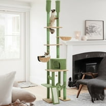 Pefilos Large Cat Tree Tower for Indoor Cats, Stable Adjustable 85"-112" Tall Cat Climbing Tree with Perches Multi-Level Cat Condo Furniture, Green