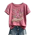 thumbnail image 3 of Mfakffe Breast Cancer Shirts for Women Breast Cancer Awareness Crew Neck Short Sleeve T-Shirt Floral Pink Ribbon Embroidery Print Casual Loose Tee, 3 of 5