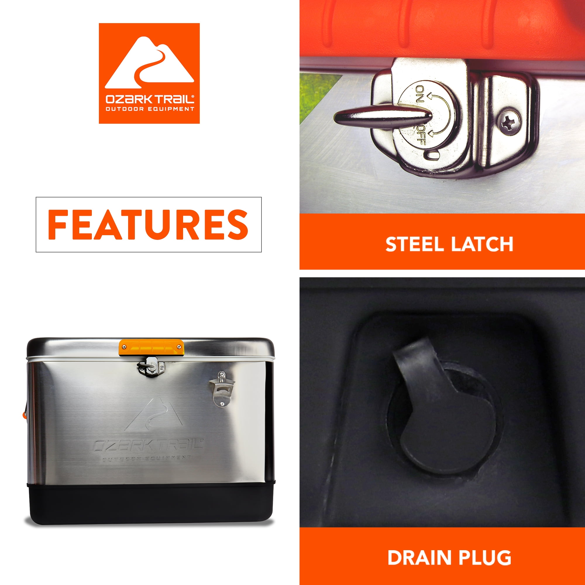 Glacière Ozark Trail 54 litres, glacière portable en acier inoxydable avec décapsuleur, capacité de 85 canettes, 51 litres