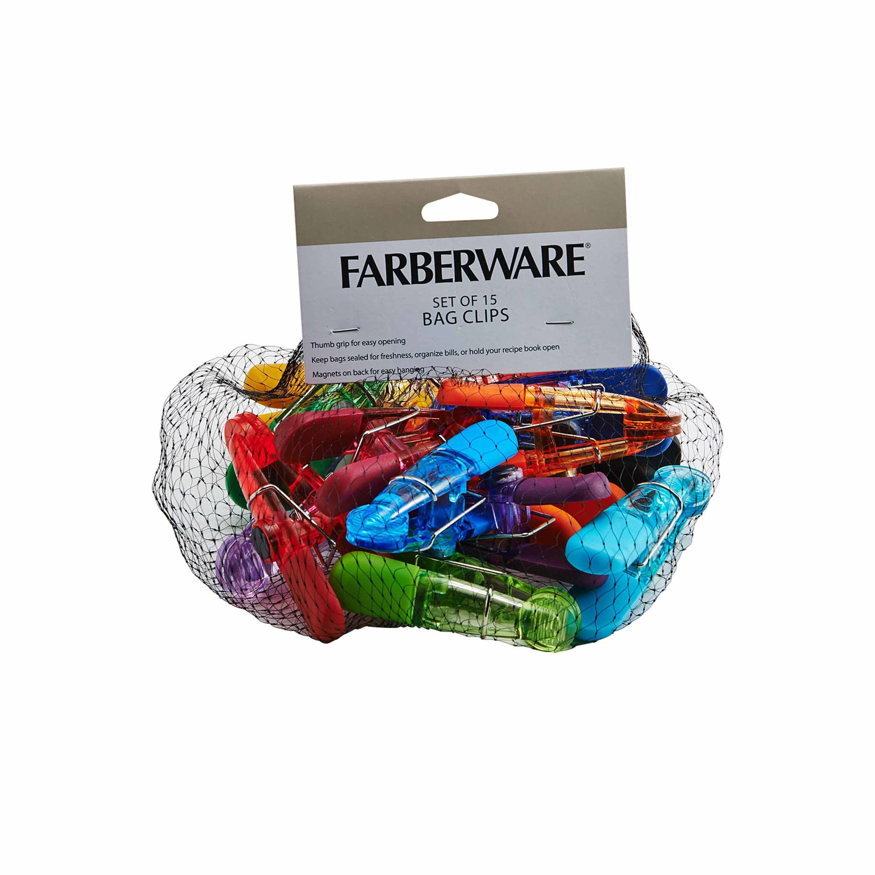 Farberware Classic Set of 15 Bag Clips in Translucent Colors