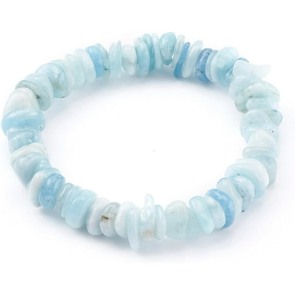1Pc 2.1Inch Chips Natural Aquamarine Beaded Bracelets Stone Beaded String Elastic Bracelet Jewelry Gifts Adjustable Handmade Dainty Chain Rope Link Paperclip Mixed Color