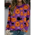 thumbnail image 2 of Caoirhny Women Halloween Hoodie, Long Sleeve Crew Neck Pumpkin/Cat Print Pullover Sweatshirt Fall Tops, 2 of 6