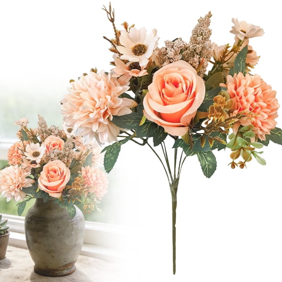 Under $3 Artificial Rose Bouquet 7-Fork Silk Rose Spray For Living Room Vase Filler,Plastic (I) (1Pc)