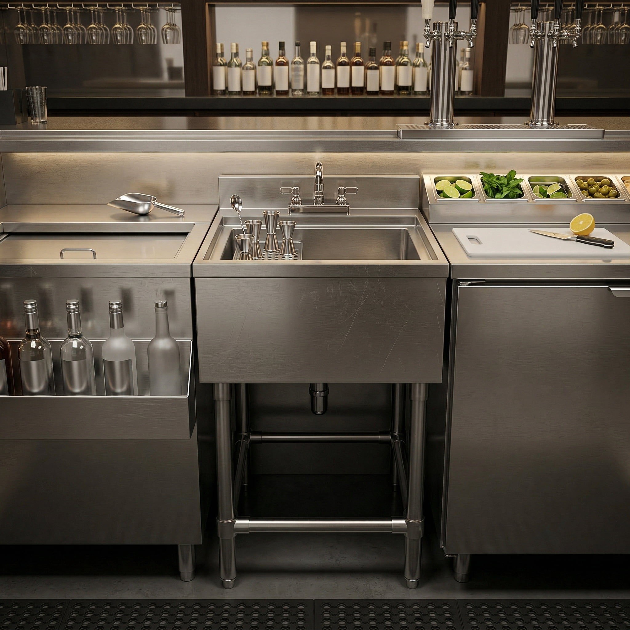 AmGood Commercial Underbar Hand Sink 22.5 in. x 18 in. x 30 in. Stainless Steel with Backsplash Faucet Included NSF, Single Bowl Bar Prep Sink