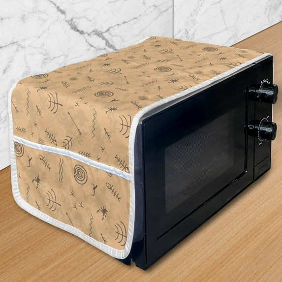 Southwestern Microwave Oven Cover, Traces of the Birds and Insects Abandon Dessert Style Illustration, Water Resistant Organizer with Pockets Kitchen, 36" x 12", Pastel Brown and Taupe, by Ambesonne