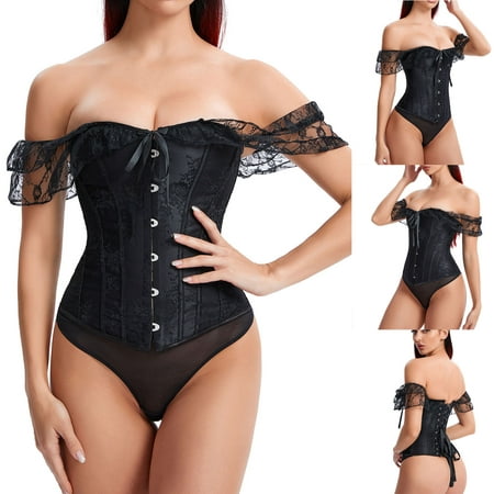 

Levmjia Shapewear Bodysuit For Women Clearance Ladies Sexy Solid Vintage Tunic Corset Tube Waist Support Body Sculpting Abdominal Tightening Breasted Tops Black