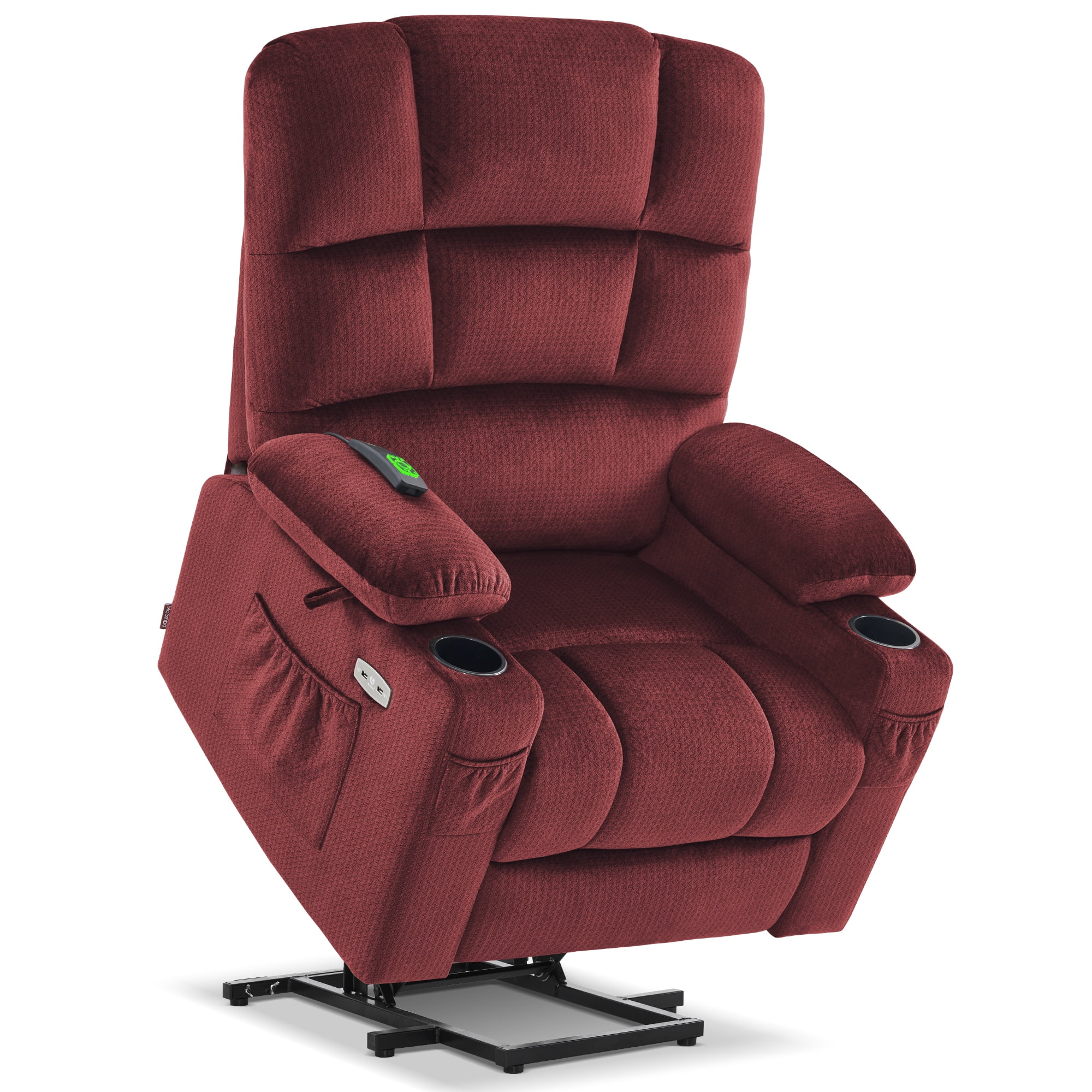 MCombo Dual Motor Large Power Lift Recliner Chair with Massage and Heat for Big and Tall Elderly People, Infinite Position, Fabric 7680 (Burgundy, Large)