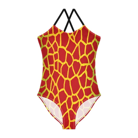 BZSMCE One-Piece Swimsuit with Crisscross StrapsGiraffe Green And Yellow Gradient Background Pattern