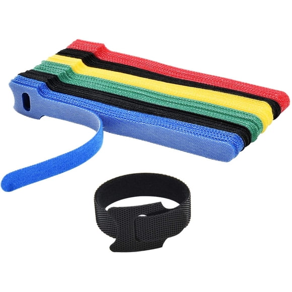 50Pcs Fastening Cable Ties Reusable, Premium 6-Inch Adjustable Cord Ties, Microfiber Cloth Cable Management Straps Hook Loop Cord Organizer Wire Ties Reusable (Assorted Colors)