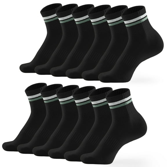 Honeysea 6-Pack Quarter Socks For Men & Women, Striped Crew Socks For Women Arch Compression Running Socks Soft Mens Ankle Socks